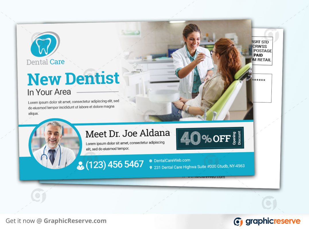 Dental Clinic New Brunch Promotional Marketing Postcard with Coupon Code