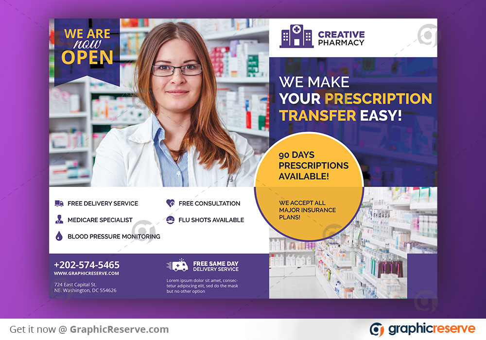 We are Open Now PHARMACY ADVERTISING PROFESSIONAL EDDM POSTCARD TEMPLATE 