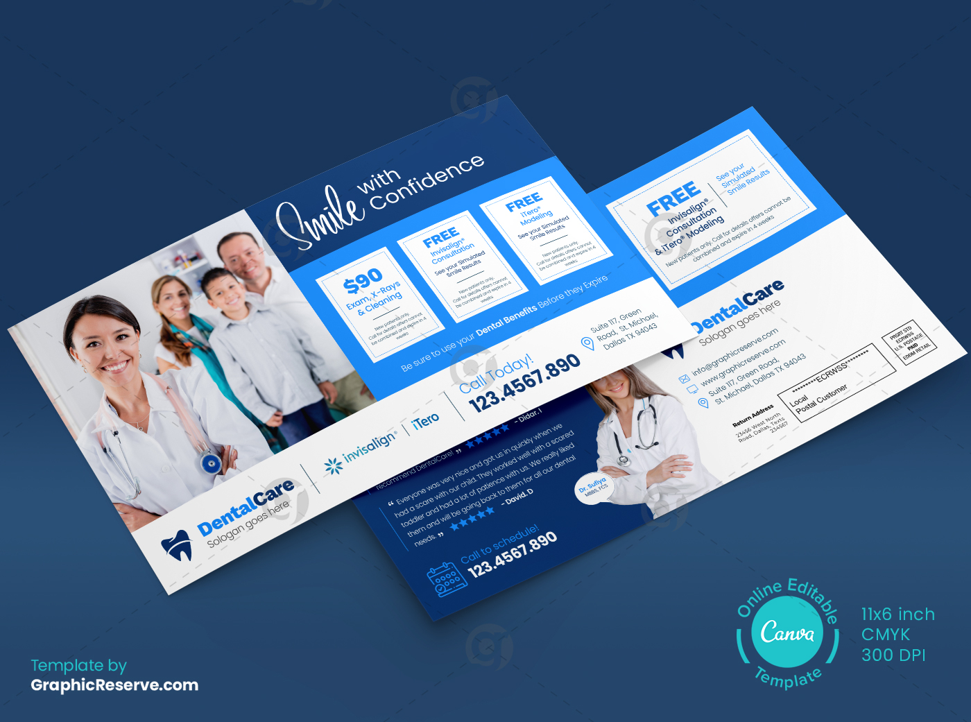 Dentist Awesome Marketing Postcard Example with 3 coupon Code