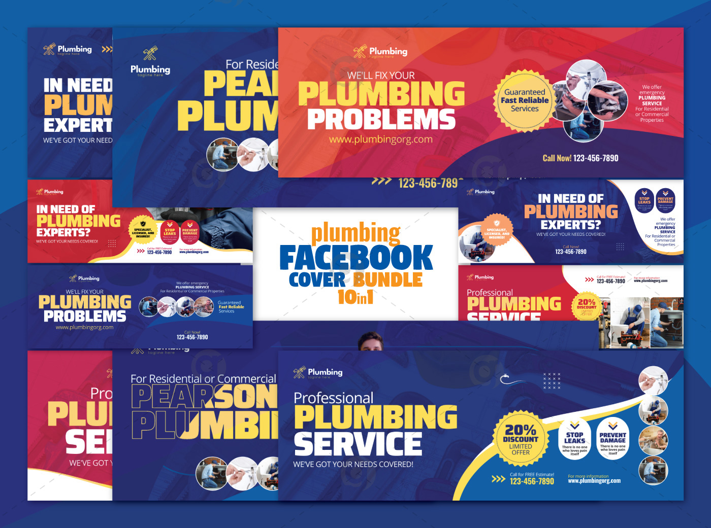 plumbing Facebook cover bundle social media template